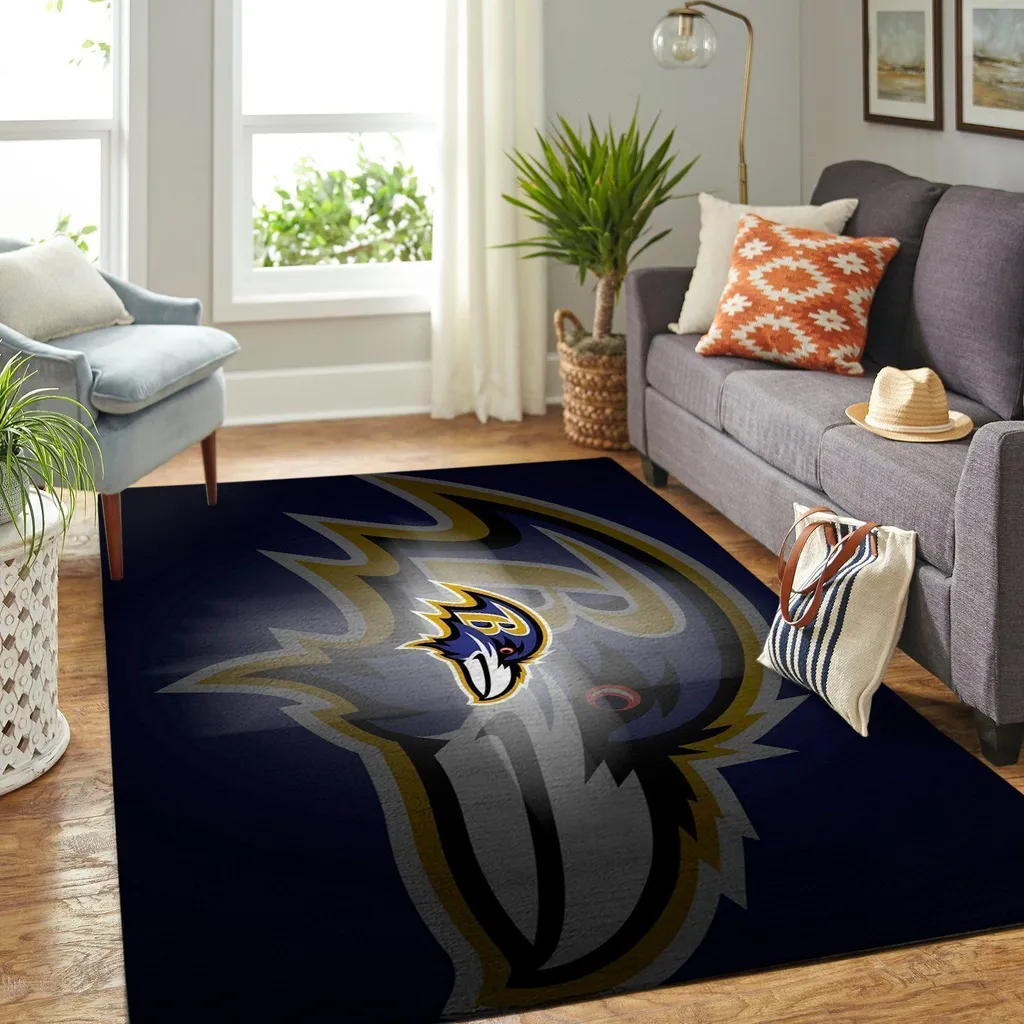 Baltimore Ravens Rug - Area for Living Room Decor Blue and Gray