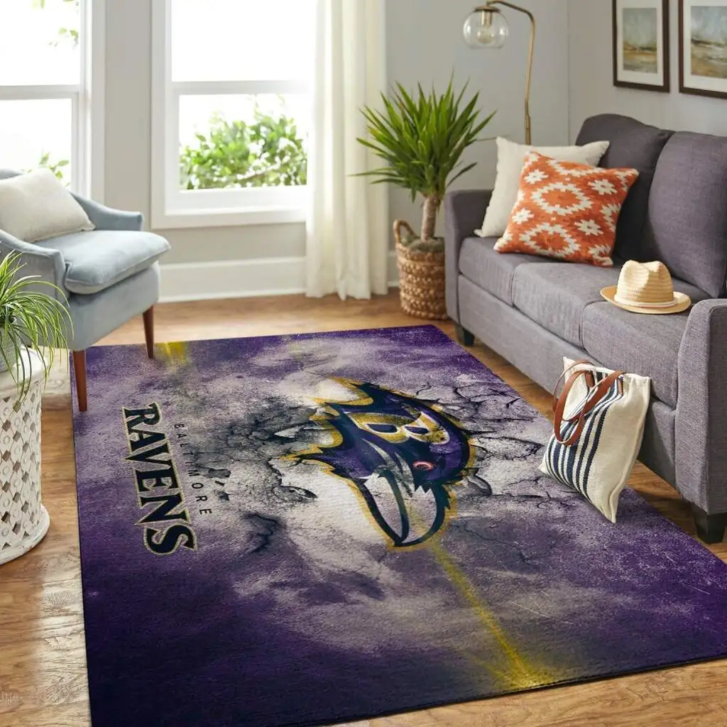 Baltimore Ravens Rug - Area for Living Room Decor Purple and Yellow