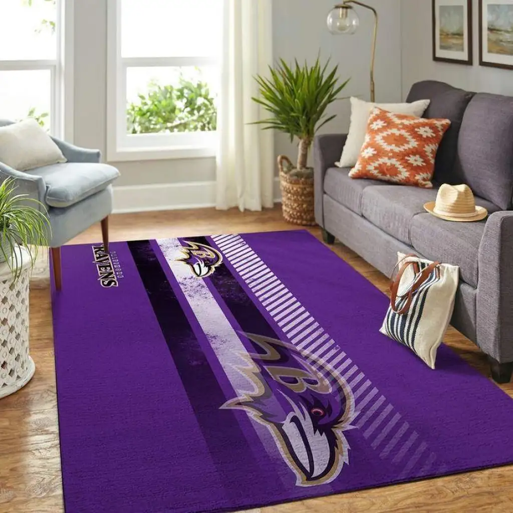 Baltimore Ravens Rug - Area Modern Design Carpet Black and Purple