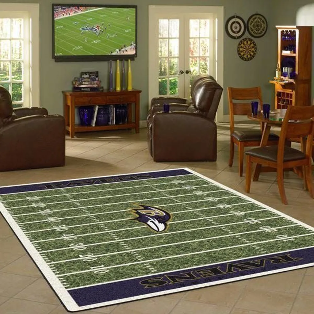 Baltimore Ravens Rug - Football Field Area Home Decor Carpet Green and Purple