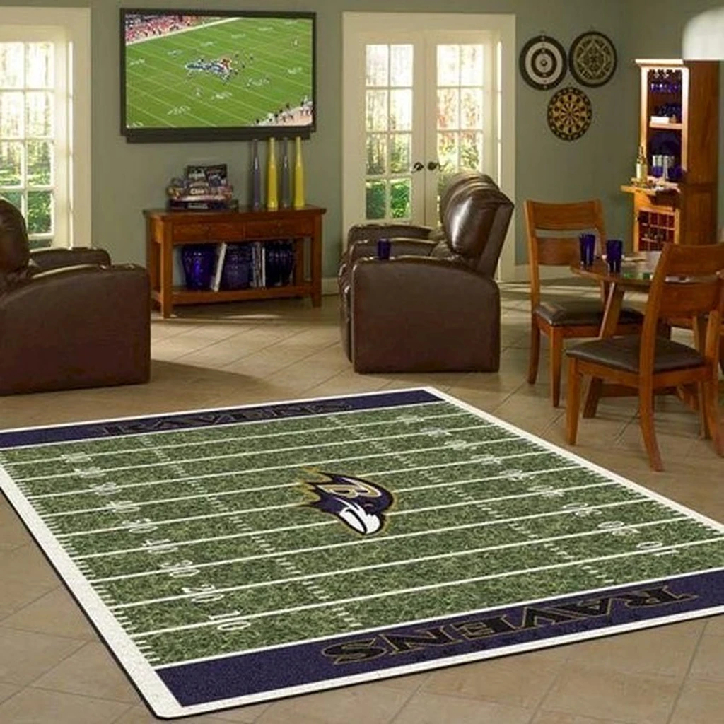 Baltimore Ravens Rug - Football Field for Fans Green and Purple