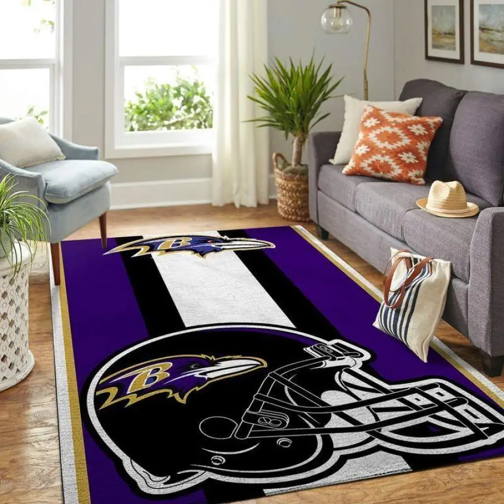 Baltimore Ravens Rug - Football Helmet Area for Fans Black and Purple