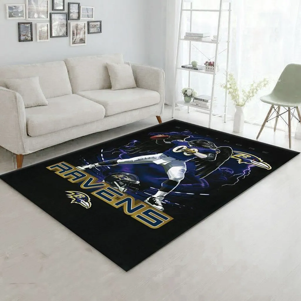Baltimore Ravens Rug - Football Player Area for Fans Black and Purple