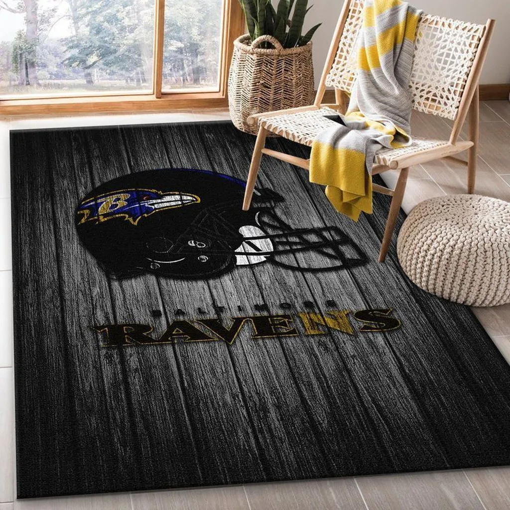 Baltimore Ravens Rug - Football Team Area for Fans Black and Yellow