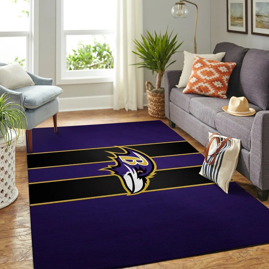 Baltimore Ravens Rug - Football Team Area for Living Room Decor Black and Purple