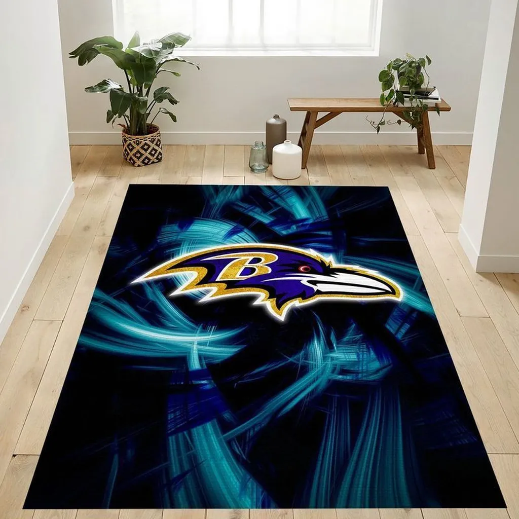 Baltimore Ravens Rug - for Game Room Decor Black and Blue
