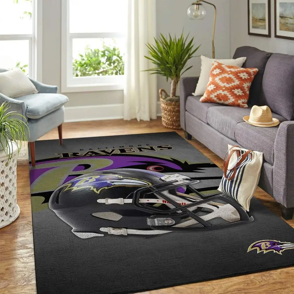Baltimore Ravens Rug - Helmet Area Perfect for Fans Black and Purple