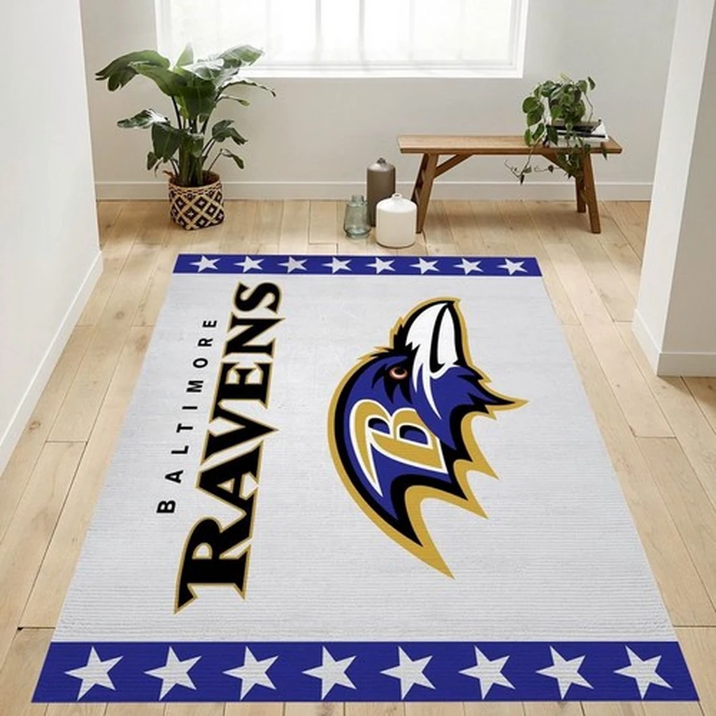 Baltimore Ravens Rug - Living Room Decor Football Fans Purple and White
