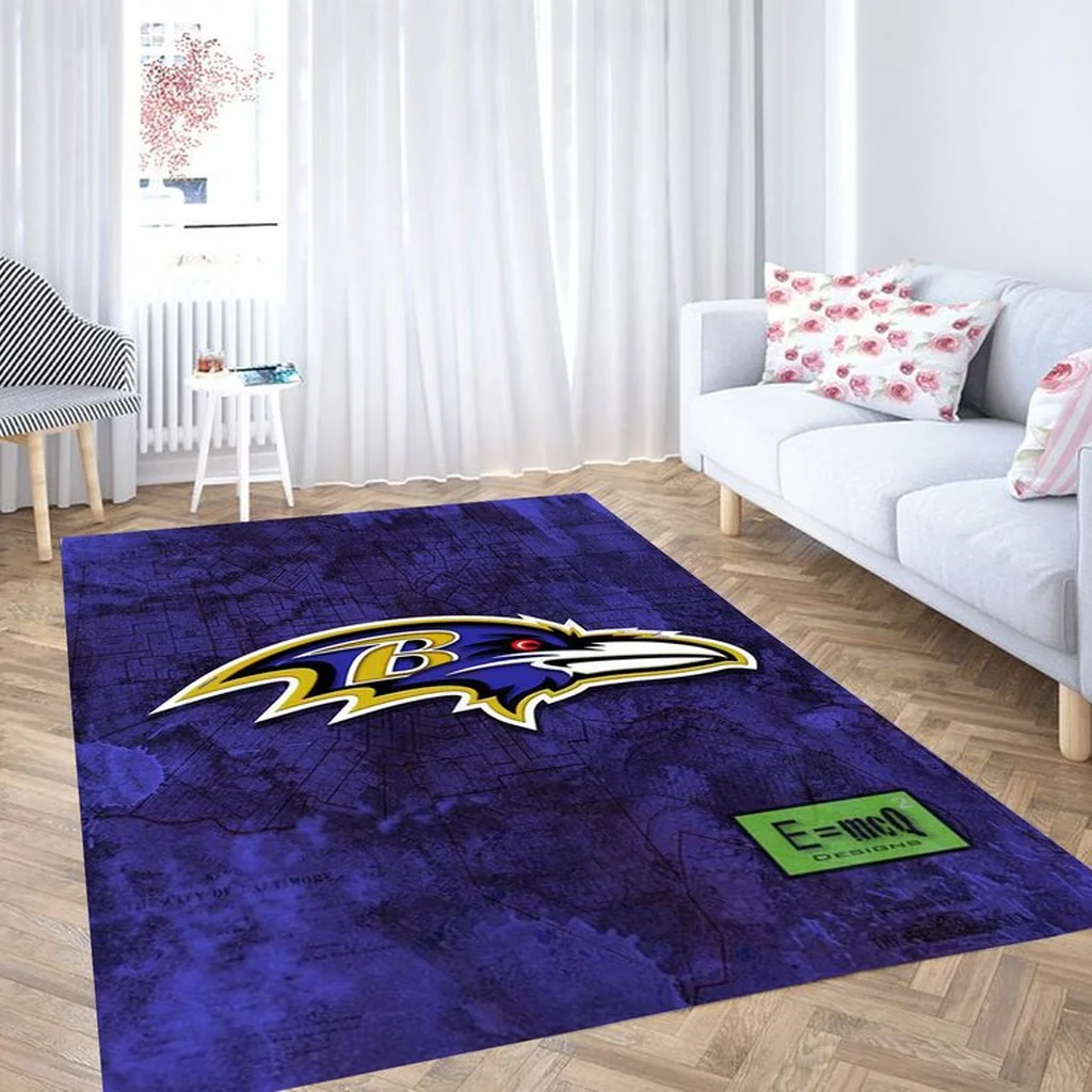Baltimore Ravens Rug - Logo Area for Living Room Decor Purple and Yellow