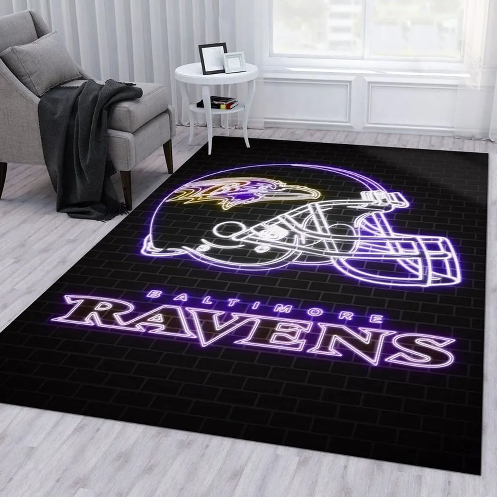 Baltimore Ravens Rug - Neon Helmet Area for Fans Black and Purple