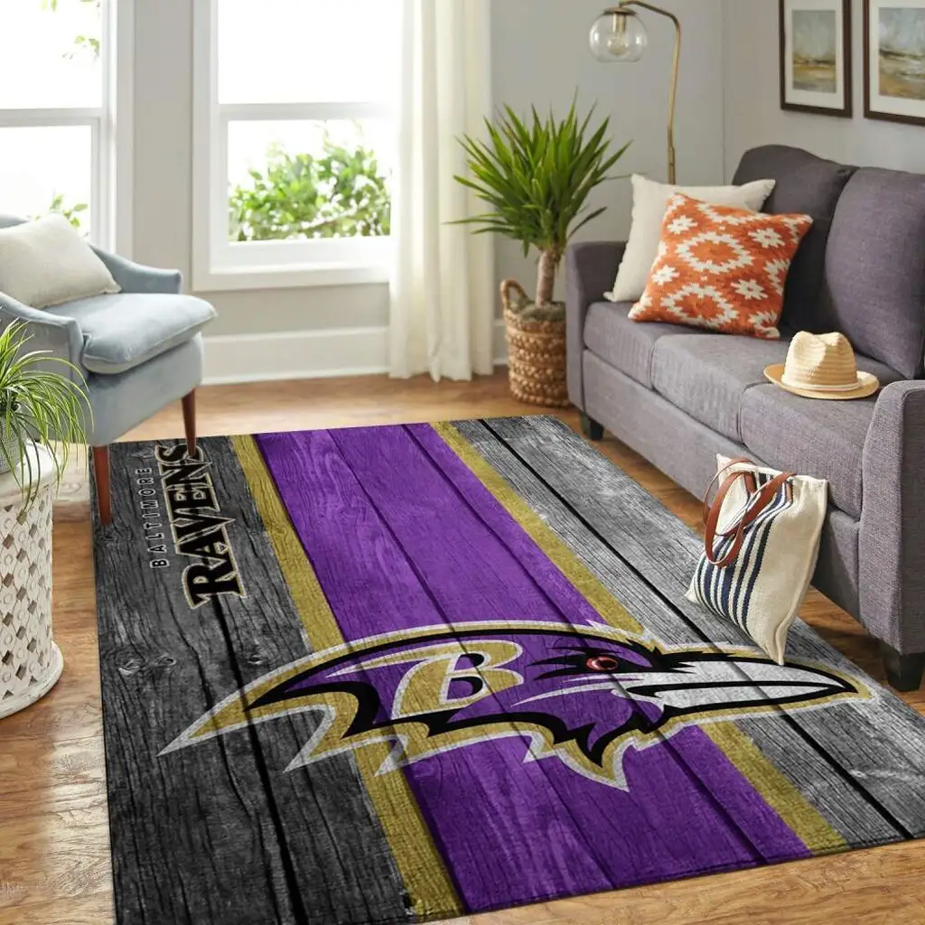Baltimore Ravens Rug - NFL Area Football Decor Black and Purple