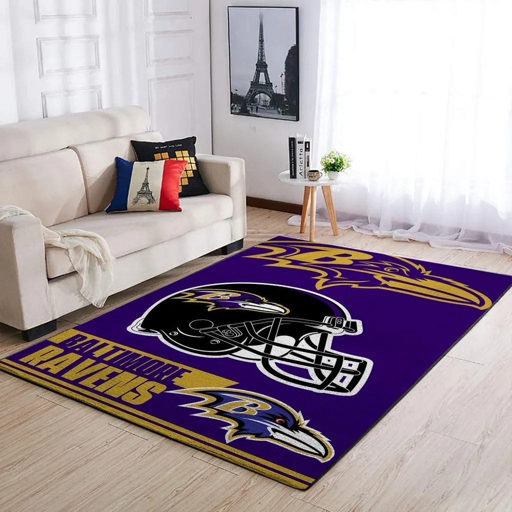 Baltimore Ravens Rug - NFL Fan Area for Gameroom Black and Purple