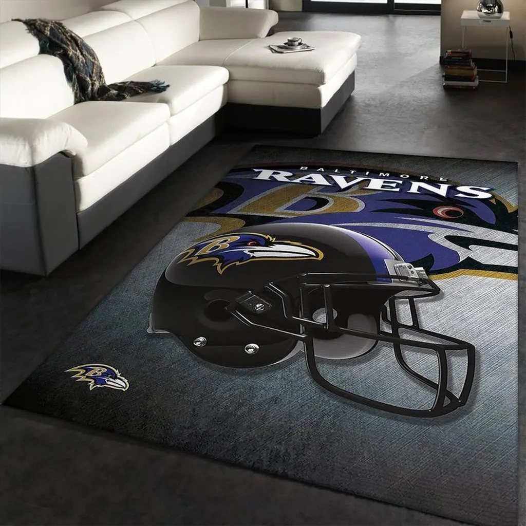 Baltimore Ravens Rug - NFL Football Helmet Carpet Black and Purple
