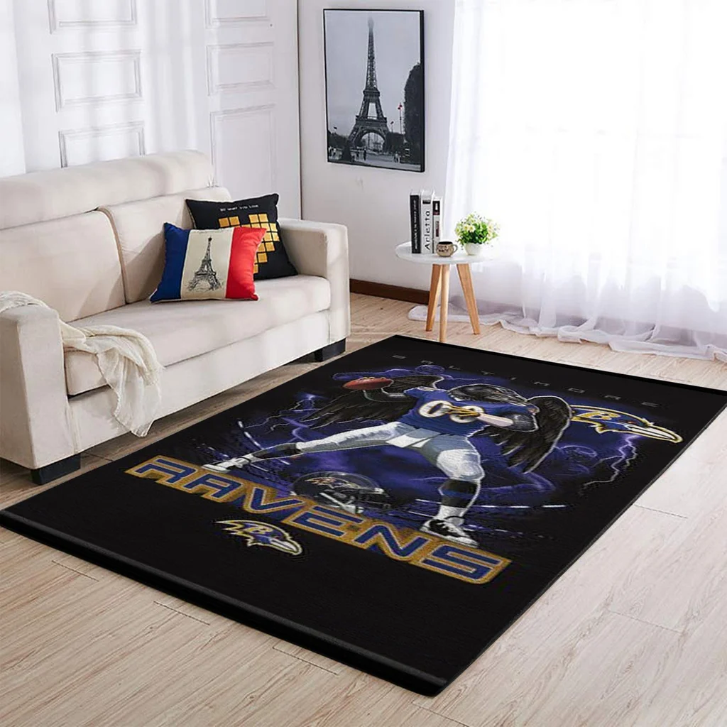 Baltimore Ravens Rug - NFL Football Player for Fans Black and Purple