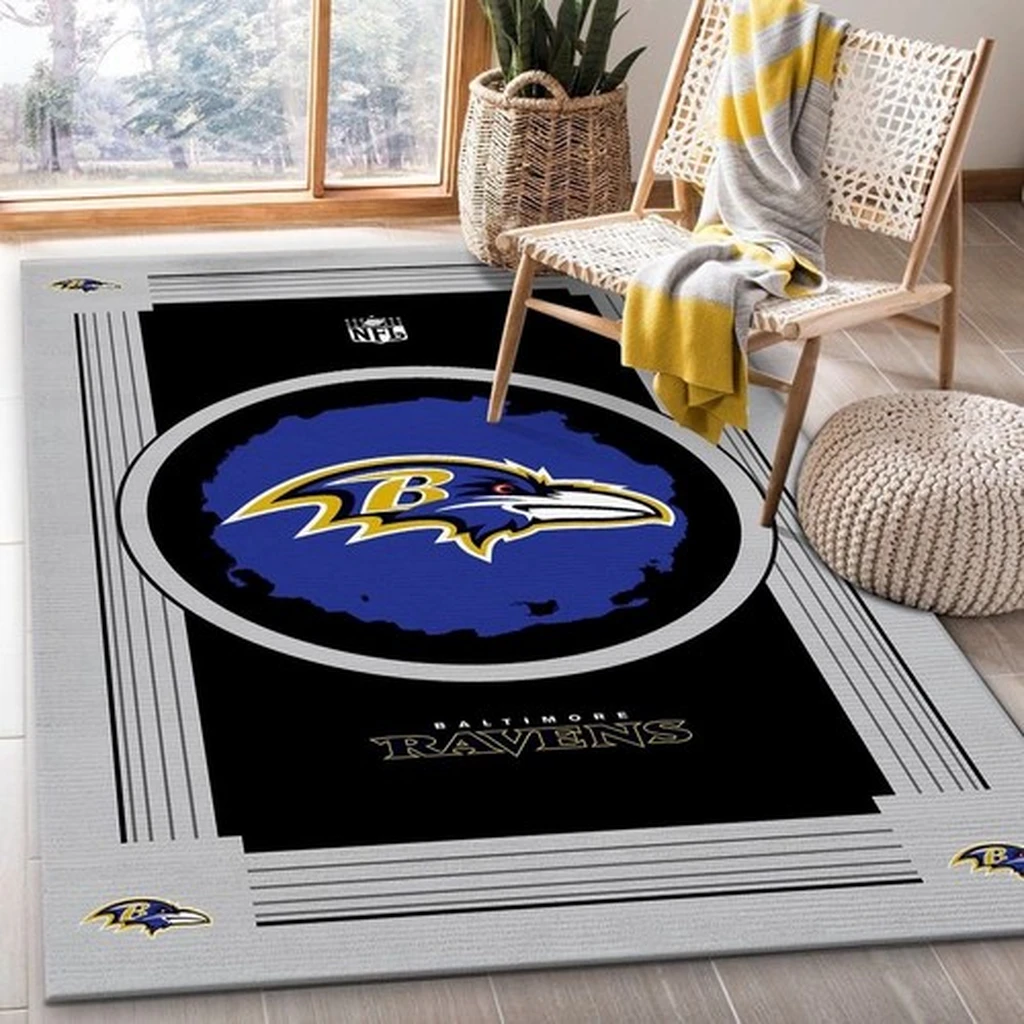 Baltimore Ravens Rug - NFL Logo Area for Fans Black and Blue