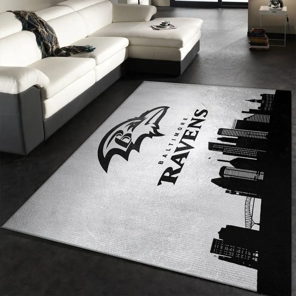 Baltimore Ravens Rug - Skyline Area for Living Room Decor Black and White