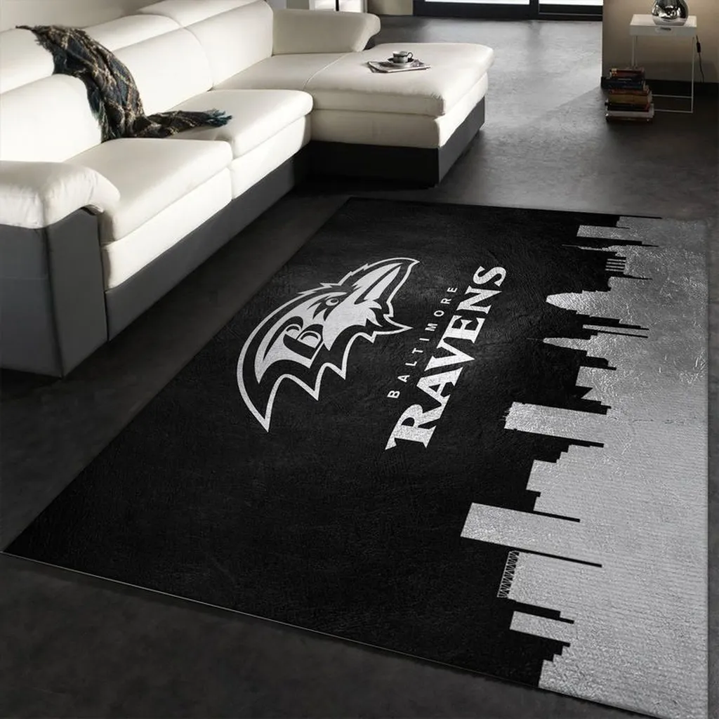 Baltimore Ravens Rug - Skyline Area Perfect for Fans Black and White