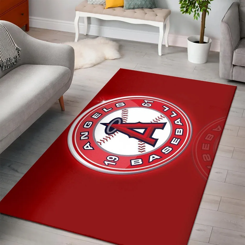 Baseball Angels Logo Area Rug Perfect for Fans Red and White