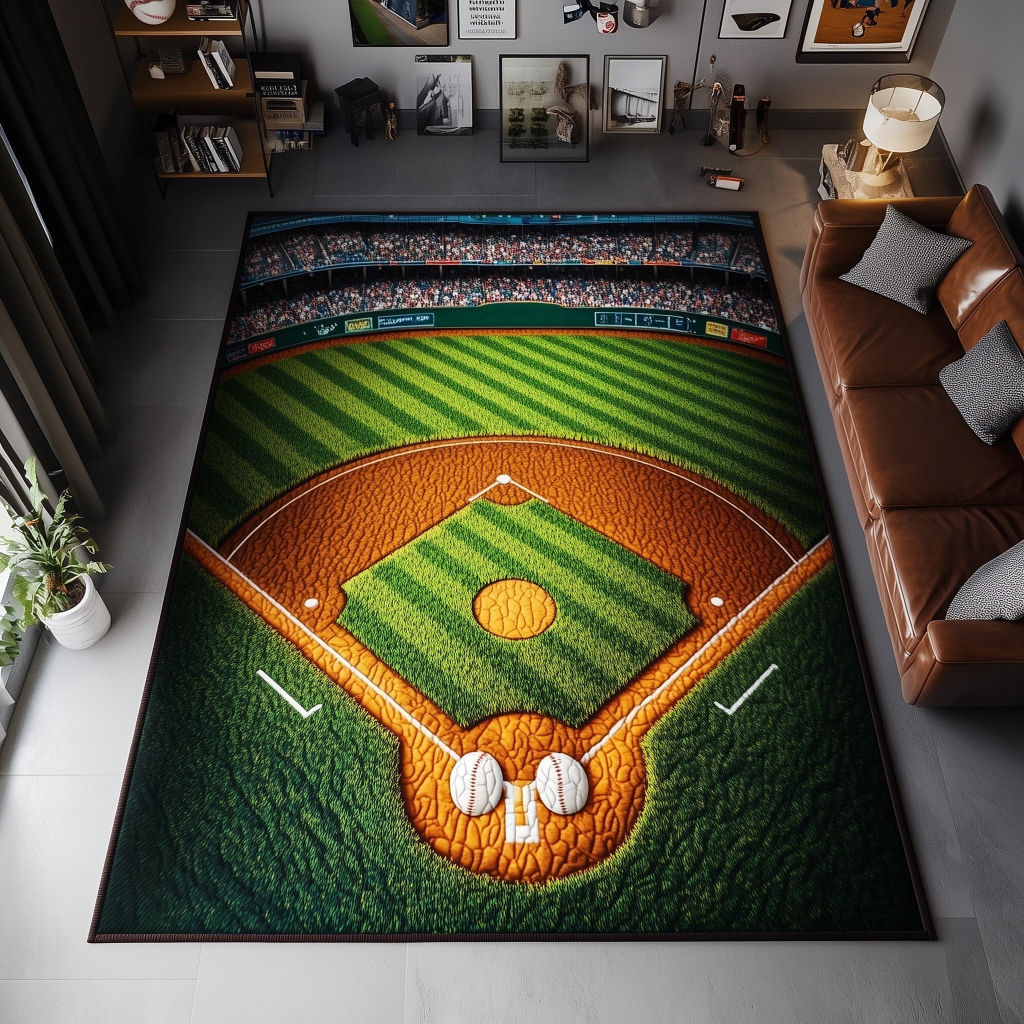 Baseball Field Area Rug - Non-Slip Washable 3D Print Rug for Living Room & BedroomTVC2108226