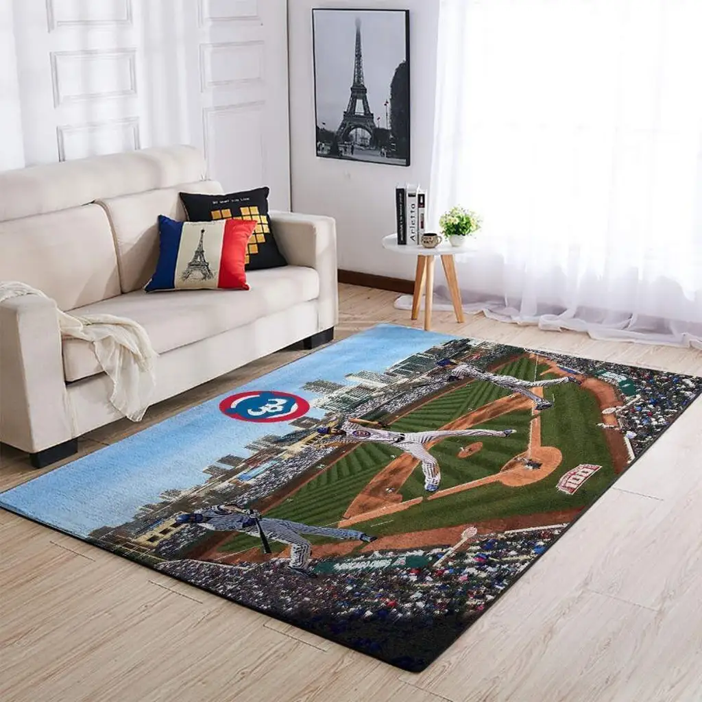 Baseball Field Area Rug for Living Room Decor Blue and Green