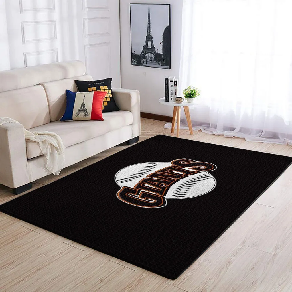 Baseball Giants Area Rug for Living Room Decor Beige and Black
