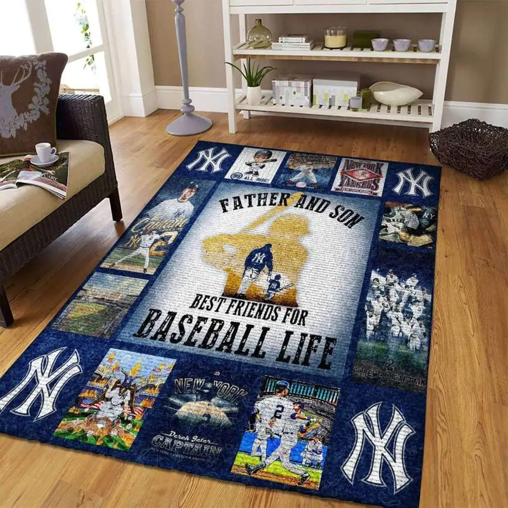 Baseball Rug Father and Son Best Friends Gift Blue and White