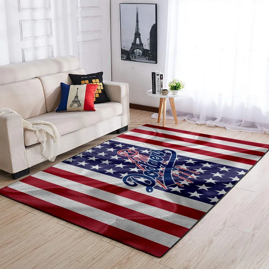 Baseball Rug Living Room Decor Patriotic Theme Red and White