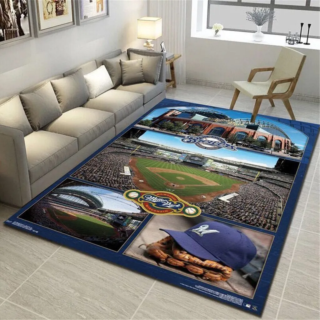 Baseball Stadium Rug for Living Room Decoration Blue and Green