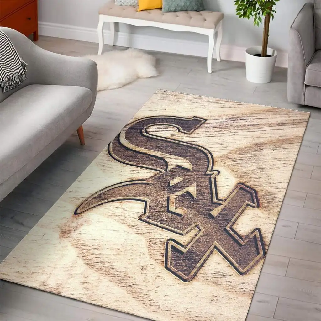 Baseball Team Logo Rug Perfect for Living Room Decor Beige and Black