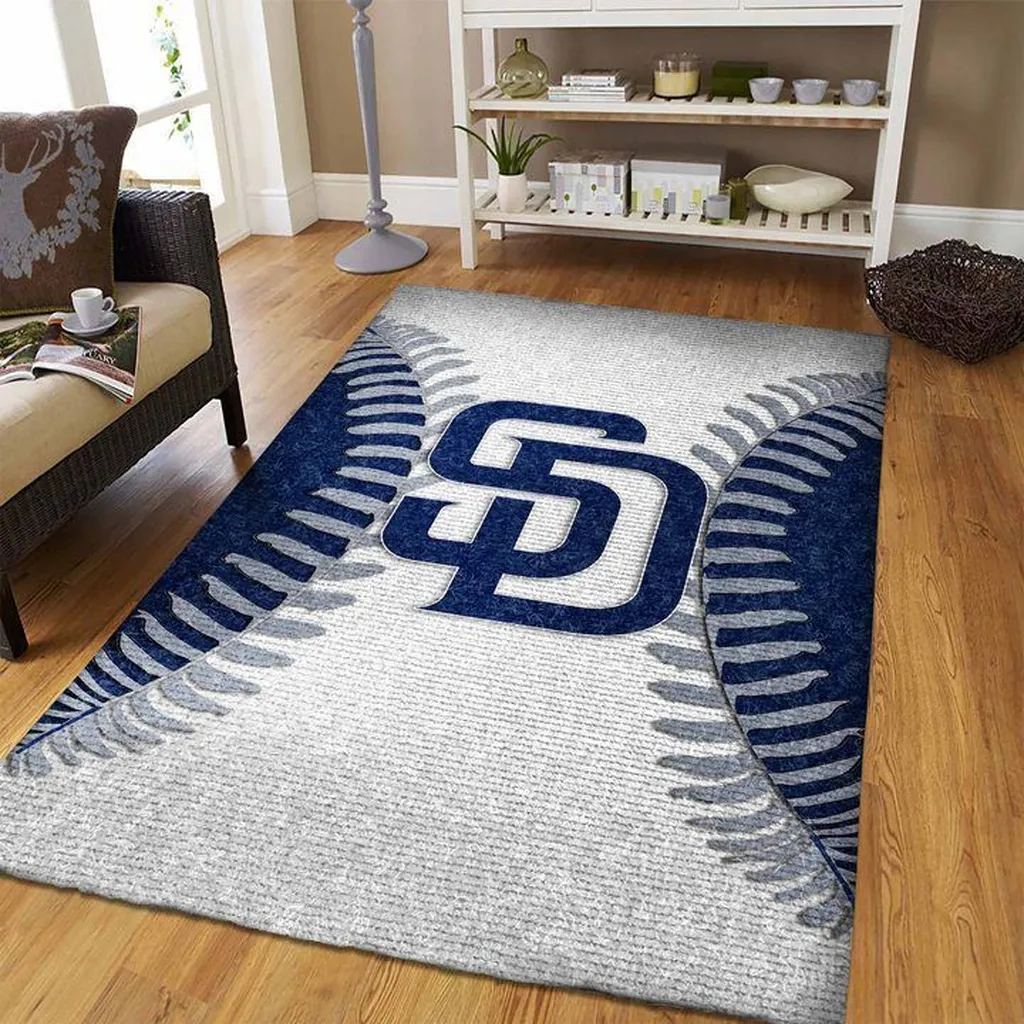 Baseball Themed Sports Area Rug for Living Room Gray and White