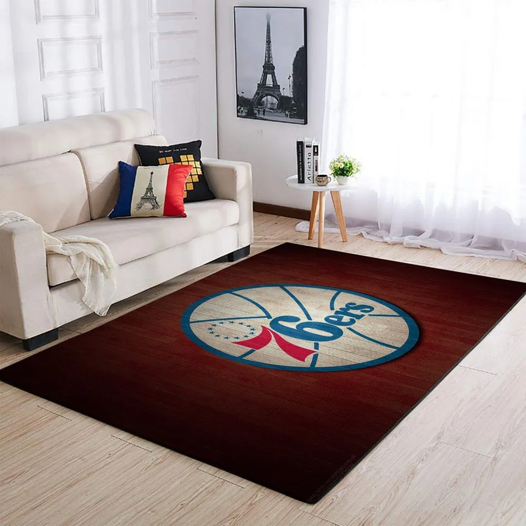 Basketball Area Rug Perfect for Living Room Decor Blue and Brown