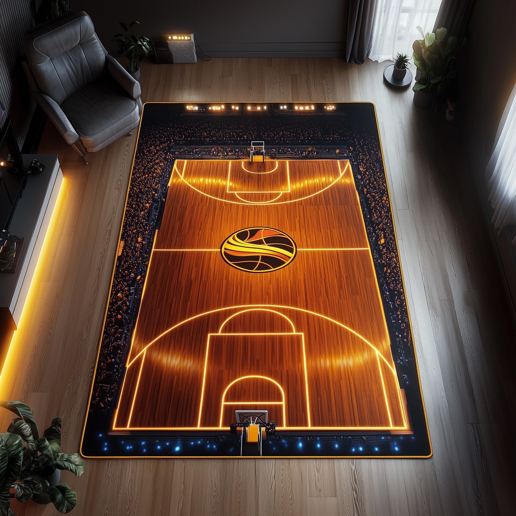 Basketball Court Area Rug - Non-Slip Washable 3D Print Rug for Living Room & BedroomTVC2108226