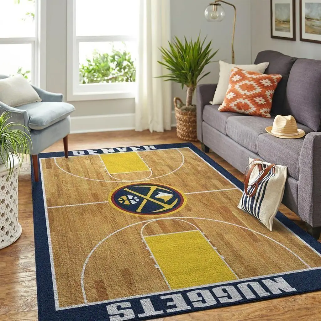 Basketball Court Area Rug Modern Home Decor Black and Orange