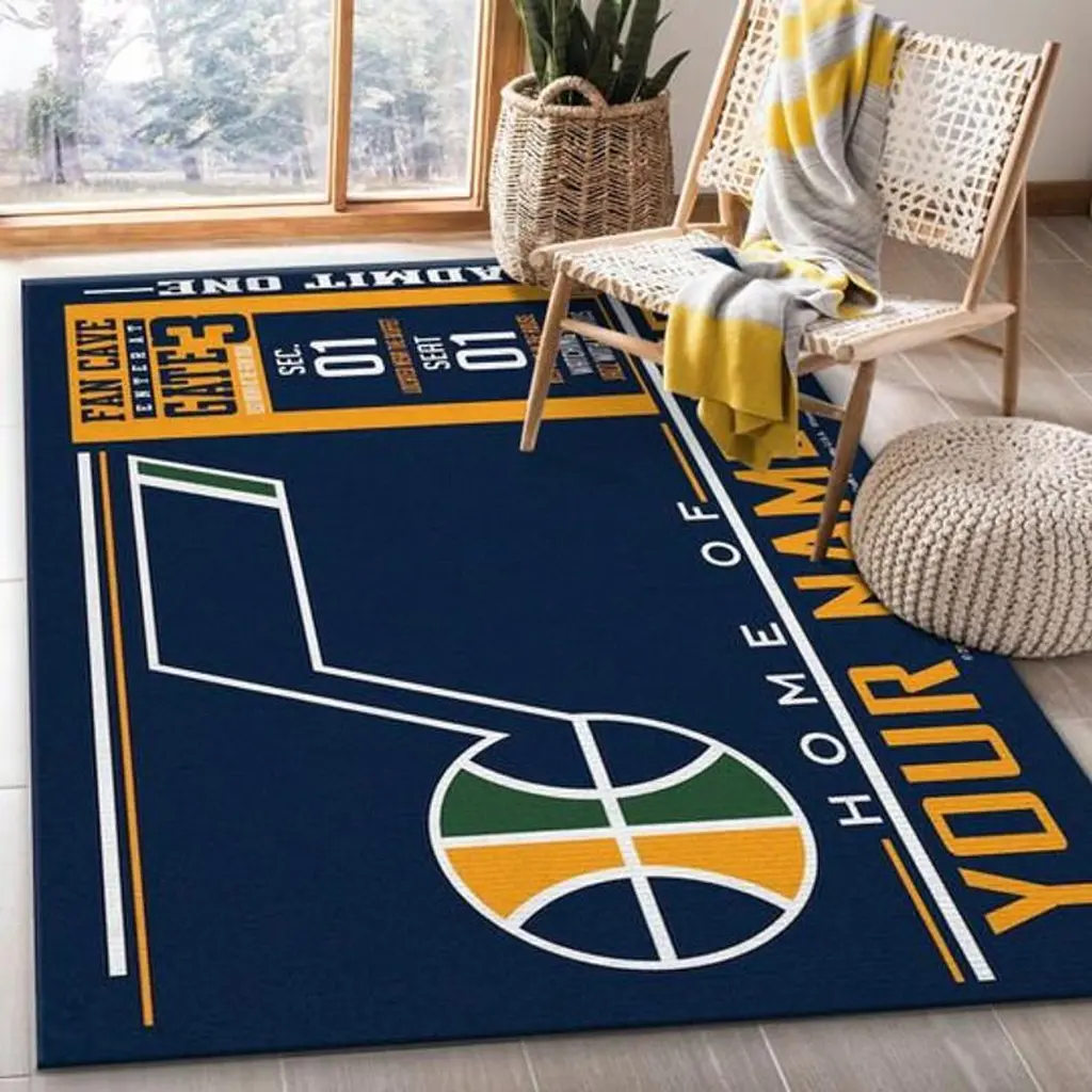 Basketball Court Area Rug Perfect for Sports Fans Blue and Yellow