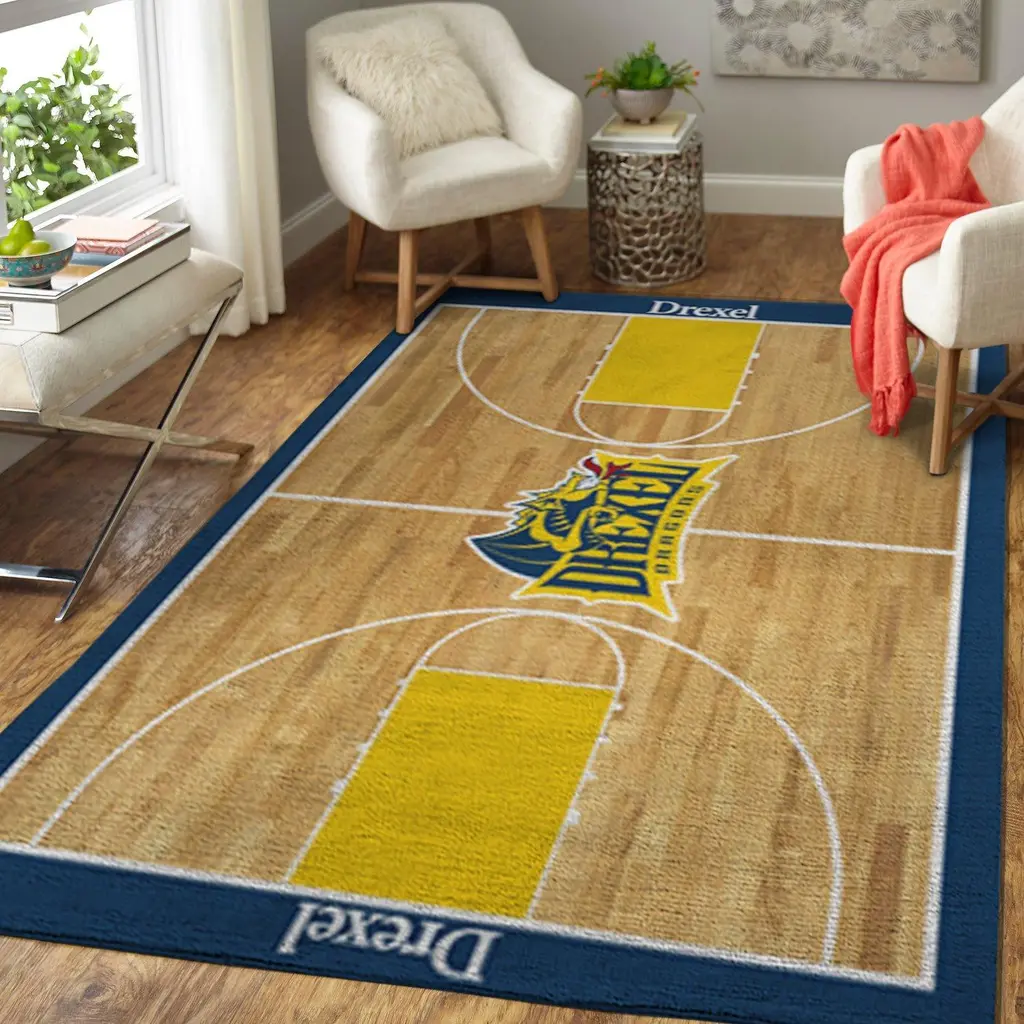 Basketball Court Area Rug Perfect for Sports Fans Home Red and White