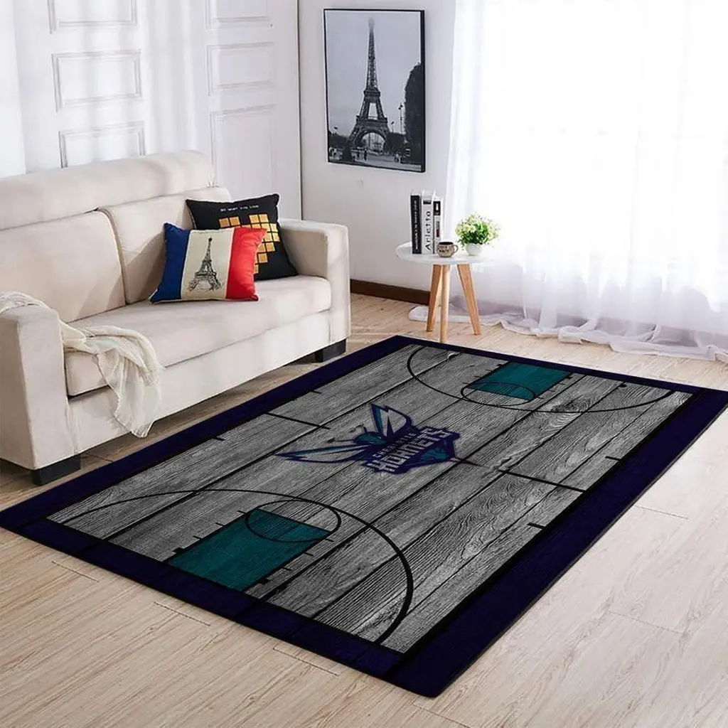 Basketball Court Rug Perfect for Modern Living Rooms Blue and Gray