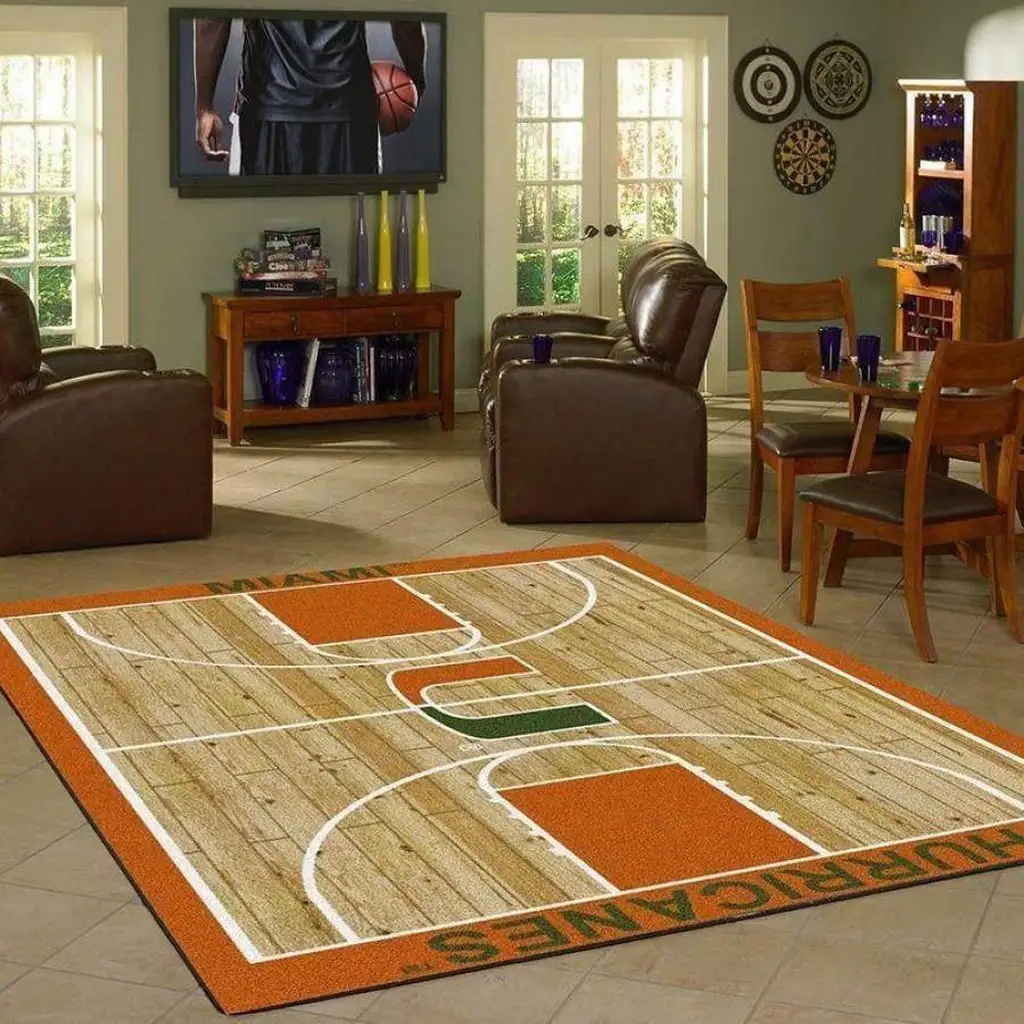 Basketball Court Rug Perfect for Sports Themed Rooms Beige and Orange