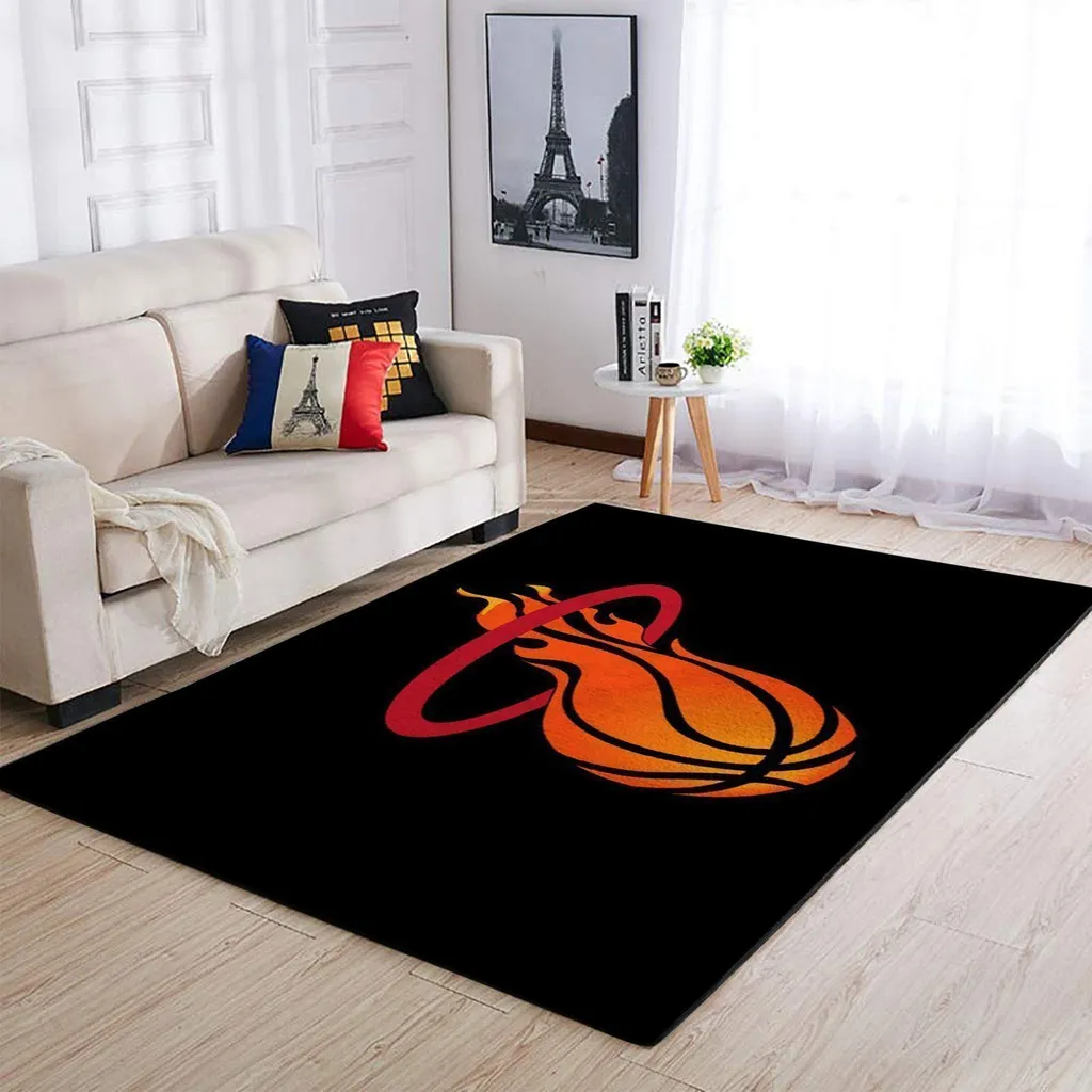 Basketball Flame Area Rug for Living Room Decor Black and Orange