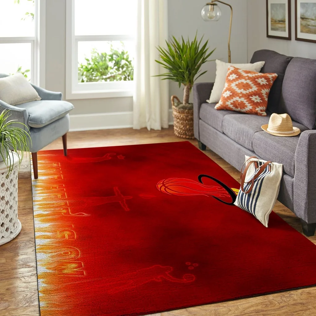 Basketball Rug for Living Room Sports Decor Orange and Red