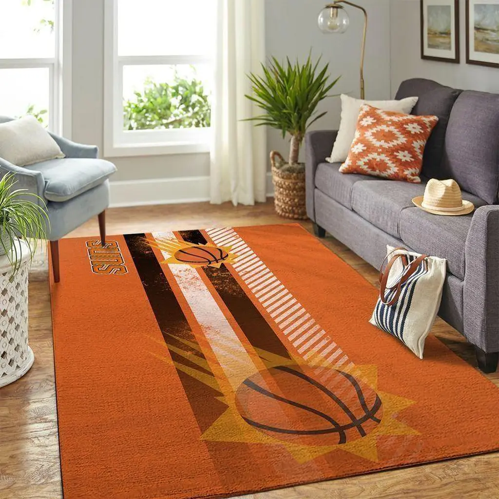 Basketball Rug for Sports Fans Living Room Decor Orange and Brown