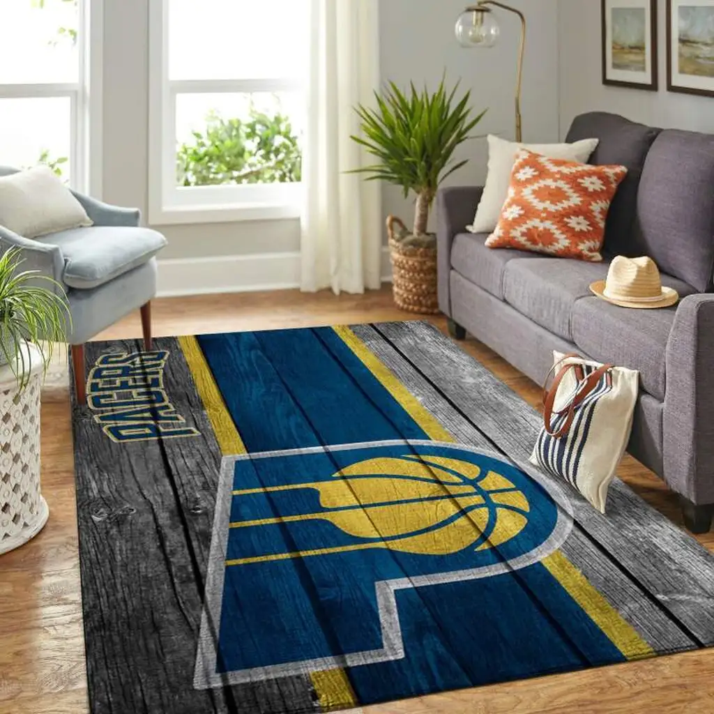 Basketball Team Logo Rug Perfect for Living Room Decor Blue and White