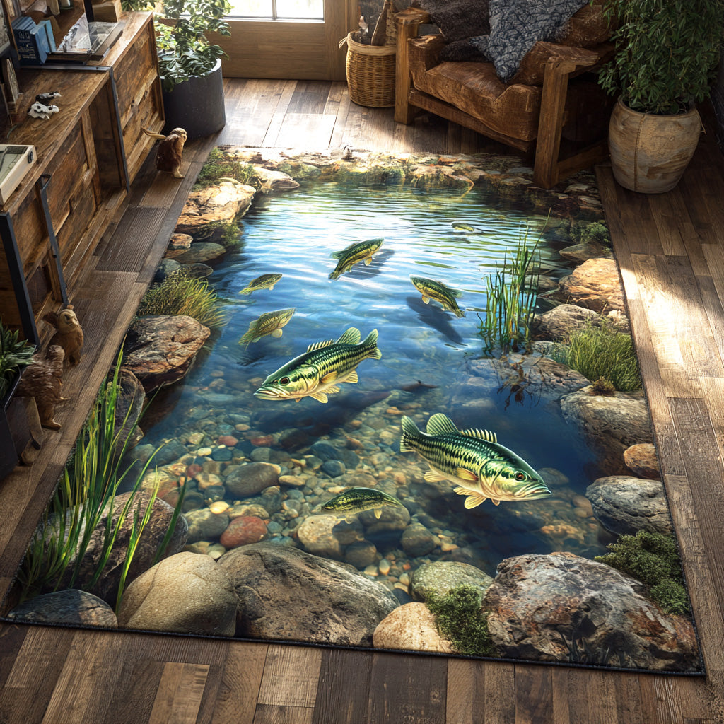 Bass Lagoon Area Rug - Non-Slip Washable 3D Print Rug for Living Room & BedroomTVC2108358