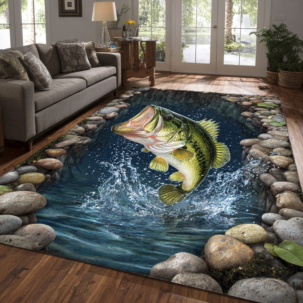 Bass Splash Area Rug - Non-Slip Washable 3D Print Rug for Living Room & BedroomTVC2108358