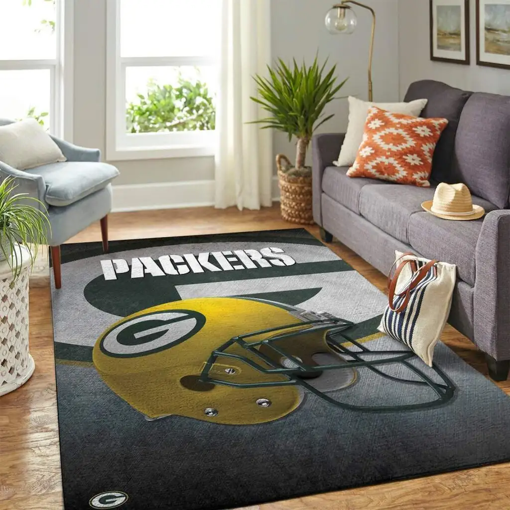 Bay Packers Rug - Football Helmet Area Green and Yellow