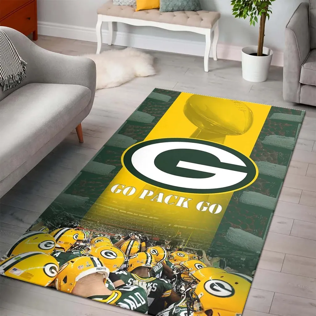 Bay Packers Rug - Football Team Logo Fans Blue and Yellow