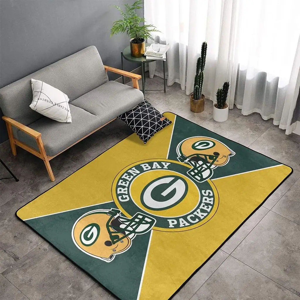 Bay Packers Rug - with Team Logo Design Green and Yellow