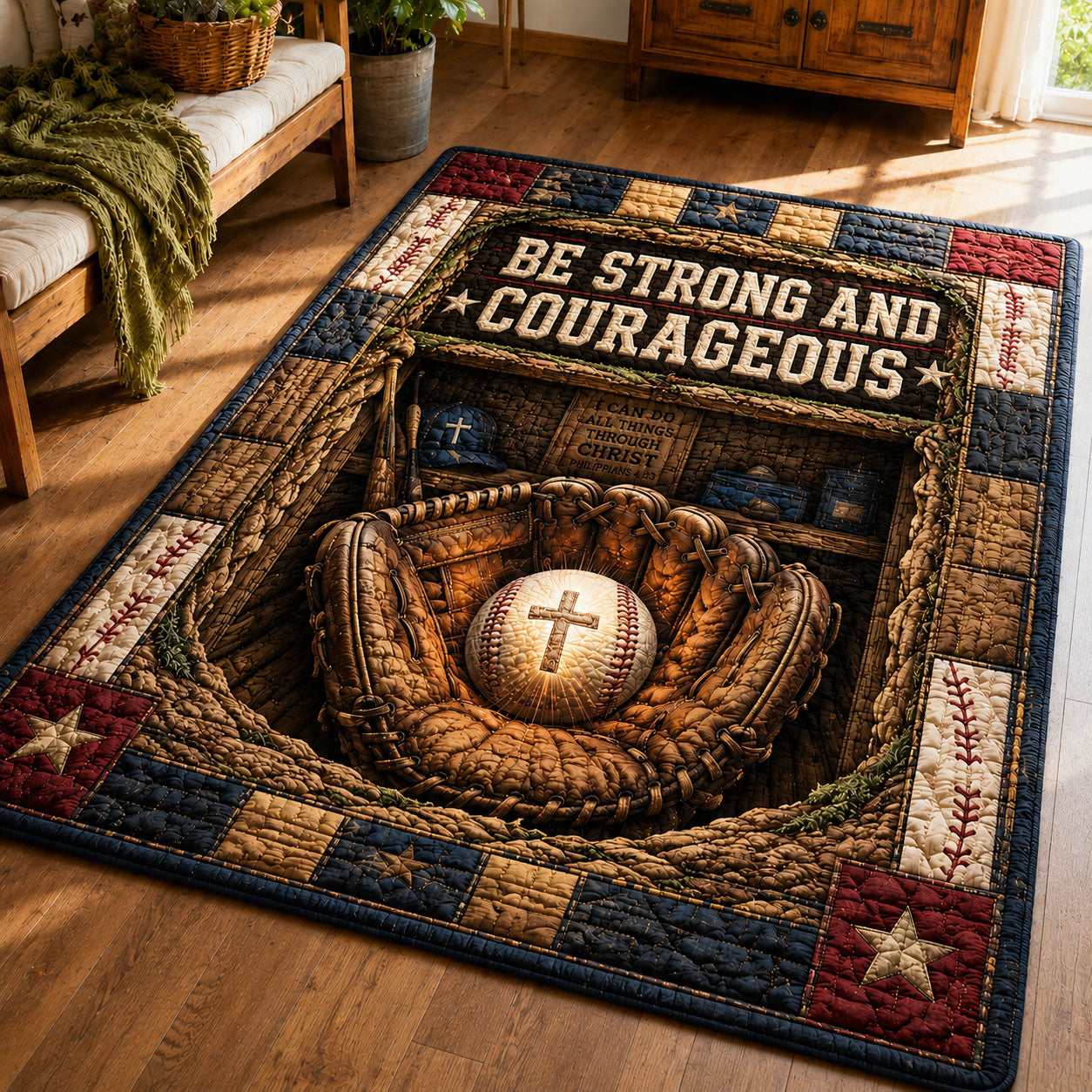Be Strong And Courageous Christian Area Rug - Non-Slip Washable 3D Print Rug for Living Room & BedroomTVC2108430