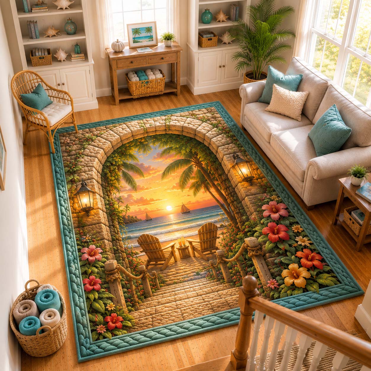 Beach Escape Area Rug - Non-Slip Washable 3D Print Rug for Living Room & BedroomTVC2108430