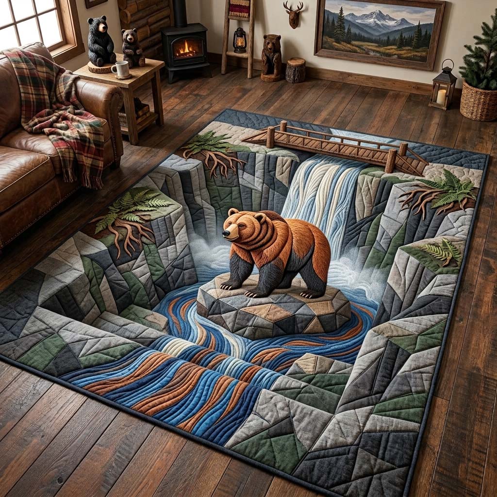 Bear Canyon Waterfall Area Rug - Non-Slip Washable 3D Print Rug for Living Room & BedroomTVC2108430