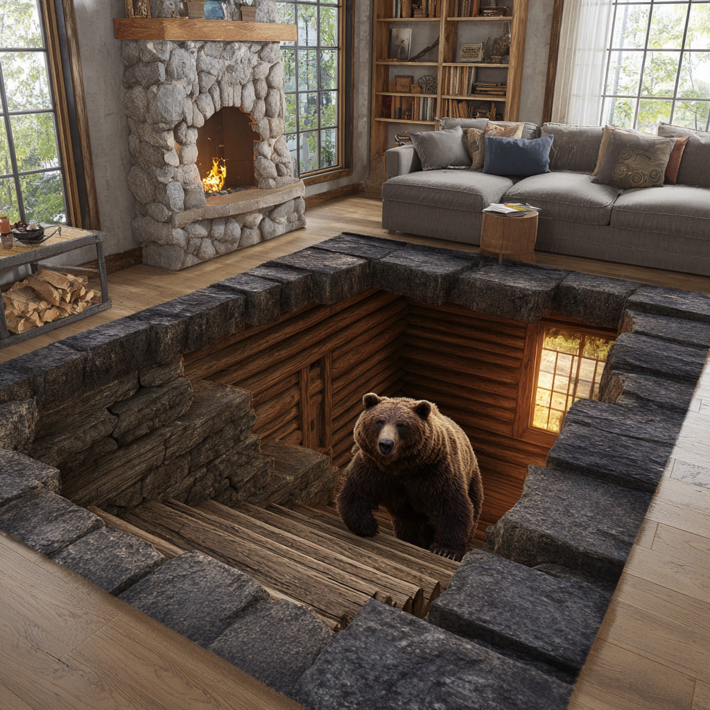 Bear Cavern Area Rug - Non-Slip Washable 3D Print Rug for Living Room & BedroomTVC2108358